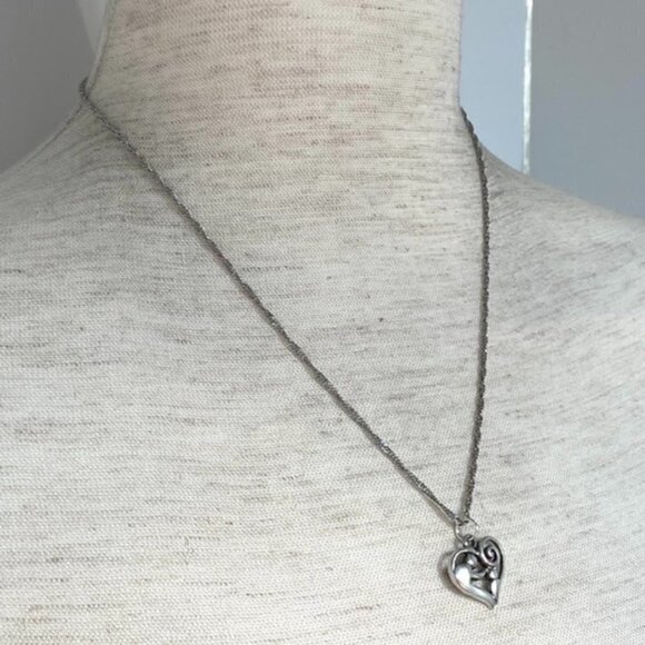 Sterling Silver 925 Mother & Child Scrollwork Heart Pendant Necklace 18" Chain - Picture 12 of 16
